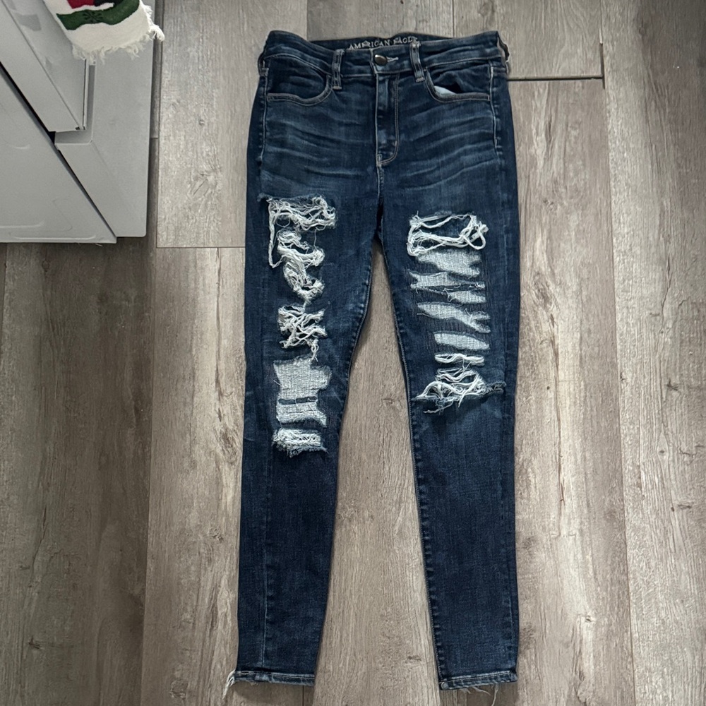 American Eagle Outfitters Dark Blue Distressed Skinny Jeans